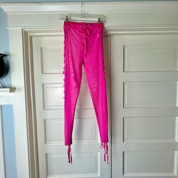 Miss 8 from Dolls Kill Hot Pink Mesh Lace-up Pants 💝 - Picture 1 of 6